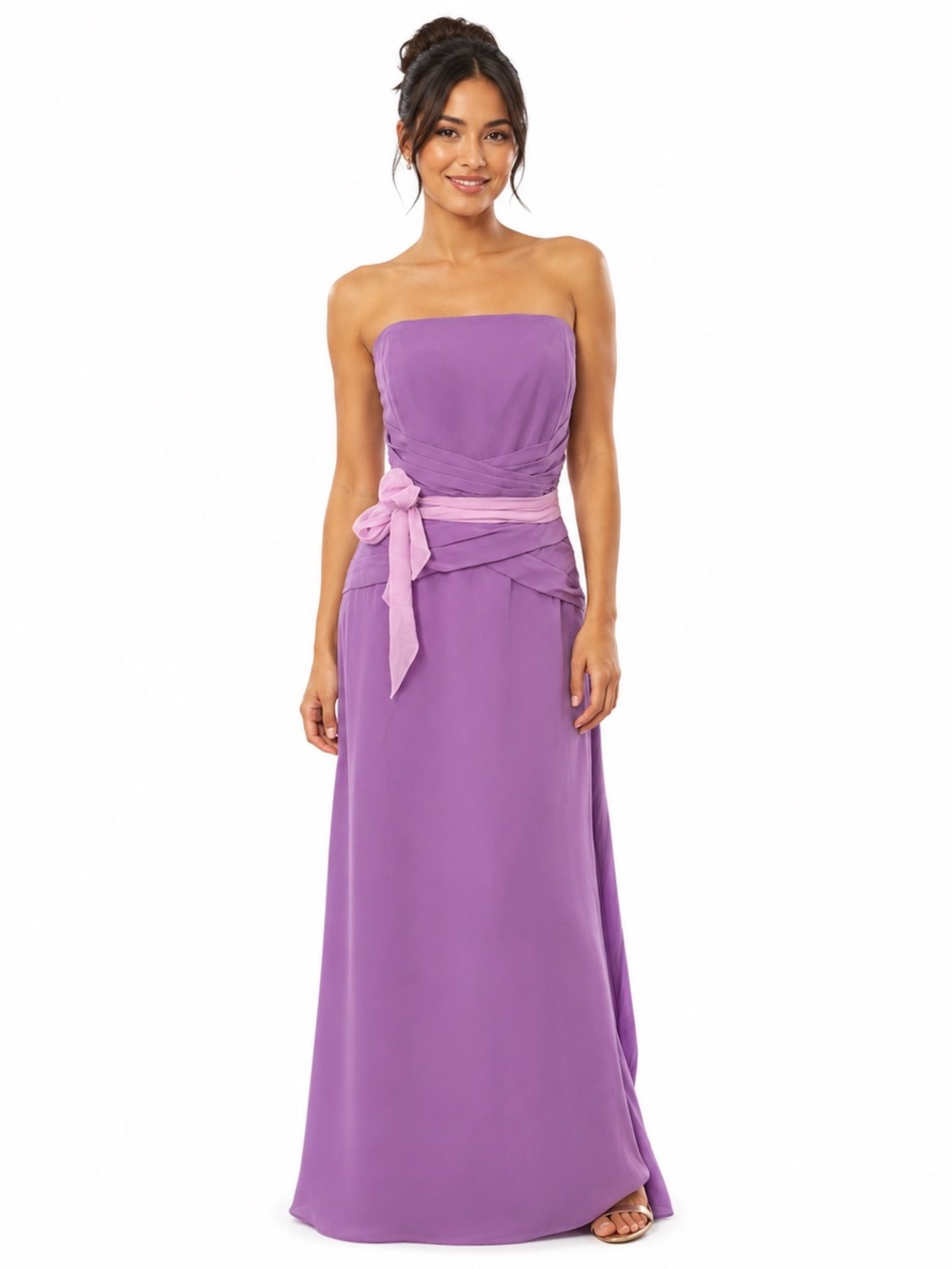 NWT Jasmine Bridal Chiffon Lilac Strapless Bridesmaid Dress with Sash Size 14